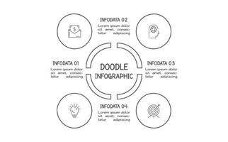 Doodle infographic elements with 4 options. business template for presentation vector