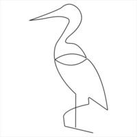 Continuous single line heron bird art drawing style illustration vector