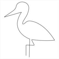 Continuous single line heron bird art drawing style illustration vector