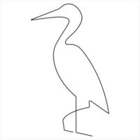 Continuous single line heron bird art drawing style illustration vector