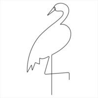 Continuous single line heron bird art drawing style illustration vector