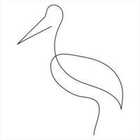 Continuous single line heron bird art drawing style illustration vector