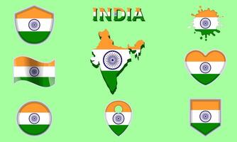 Collection of flat national flags of India with map vector