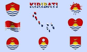 Collection of flat national flags of Kiribati with map vector