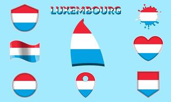 Collection of flat national flags of Luxembourg with map vector