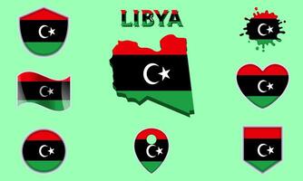 Collection of flat national flags of Libya with map vector