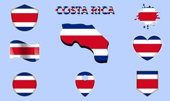 Collection of flat national flags of Costa Rica with map vector