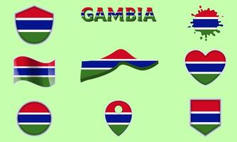 Collection of flat national flags of Gambia with map vector