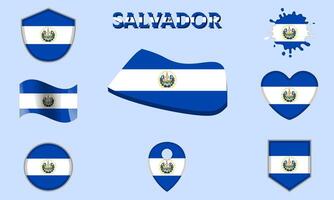 Collection of flat national flags of Salvador with map vector