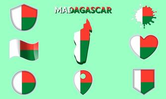 Collection of flat national flags of Madagascar with map vector