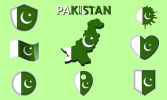 Collection of flat national flags of Pakistan with map vector