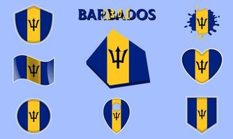 Collection of flat national flags of Barbados with map vector