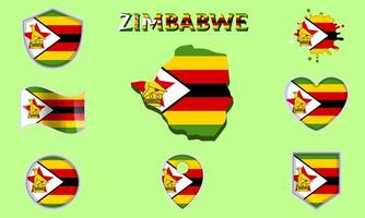 Collection of flat national flags of Zimbabwe with map vector