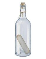 Glass bottles with message. Watercolor illustration of jar and note painted in pastel blue and beige colors. Clipart on isolated background. Transparent container for icon or logo vector