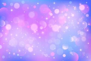 Rainbow unicorn background. Pastel glitter pink fantasy galaxy. Magic mermaid sky with bokeh. Holographic kawaii abstract space with stars and sparkles. vector