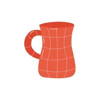 Orange mug with square pattern. Mug on white background. vector