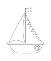 Coloring book sea sail boat contour outline flat illustration clip art isolated. Cute simple hand drawn design element vector
