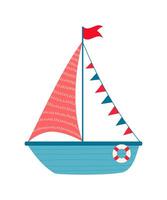 Sea sail boat flat illustration clip art isolated. Cute simple colorful hand drawn childish design element. vector