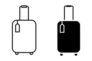 Set of suitcases with tags icons illustrations isolated on white background. Luggage baggage outline icons and black silhouettes. Travel concept icon sheet vector