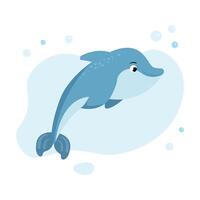 Blue dolphin in cartoon style vector