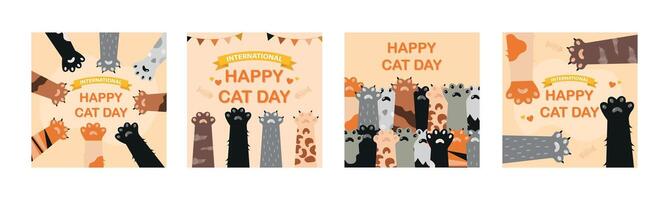Set of postcards to the international cat day. Graphics in a Cartoon Style vector