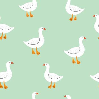 Seamless pattern with a goose. Cute children's pattern with white geese. illustration in flat style. Design for print, fabric, textile, wallpaper, wrapping. vector