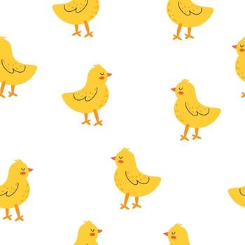Seamless pattern with a chick. Childish cute pattern with yellow chicken. illustration in flat style. Design for print, fabric, textile, wallpaper, wrapping. vector