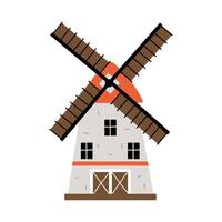 Mill. Farm theme. Beautiful gray mill. illustration in flat style. White isolated background. vector
