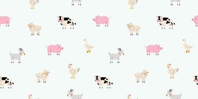 Seamless pattern with farm animals. Farm. Minimalistic cute print. Cow, pig, goat, goose, goose. illustration in flat style. Design for print, fabric, textile, wallpaper, wrapping. vector