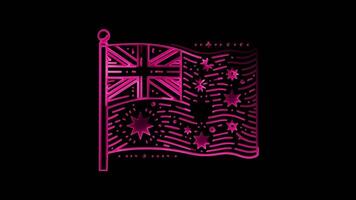 Neon frame effect, flag of Australia, glow, black background. video