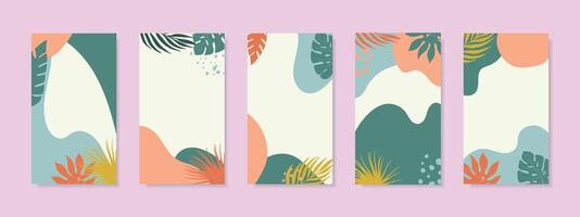 Collection of tropical backgrounds. Summer concept with tropical leaves. vector