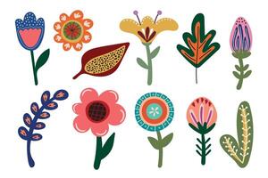 Set of creative abstract multi-colored flowers. vector