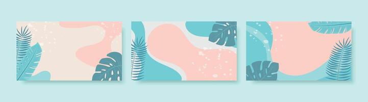 Collection of tropical backgrounds. Summer concept with tropical leaves. vector