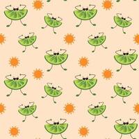 Summer mood. Cute Lime character seamless pattern background. Trendy summer pattern for wrapping paper, wallpaper, stickers, notebook cover. vector