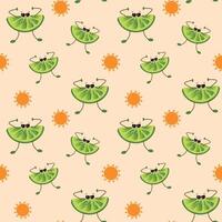 Summer mood. Cute Lime character seamless pattern background. Trendy summer pattern for wrapping paper, wallpaper, stickers, notebook cover. vector