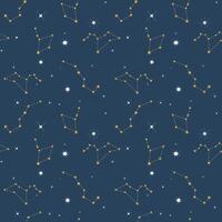 Constellations in the night sky seamless pattern background. Summer mood. Trendy summer pattern for wrapping paper, wallpaper, stickers, vector