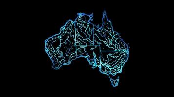 Neon frame effect, map of Australia, glow, black background. video