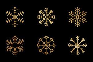 Set of Gold Snowflakes on Black Background, Illustration vector