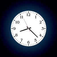 White Wall Clock with Black and Red Hands on Blue Background vector