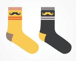 Colorful Socks with Moustache Designs Isolated on White Background vector