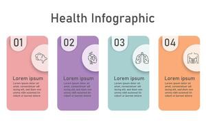 Infographic health care template for treatment and health care information presentation. square with organ icons and examples sentences. Modern workflow diagrams. Report plan 4 topics vector