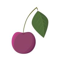 Illustration of a cherry on a stem with a leaf. Flat style icon on white background vector