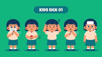 Girl Kid Sick. Various Sick and Ill vector