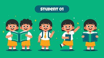 Cute Student with Various Activity at School. Back to School vector