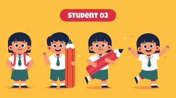 Cute Student with Various Activity at School. Back to School vector