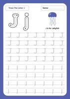 Letter J Tracing Worksheet. Writing Practice Worksheet vector