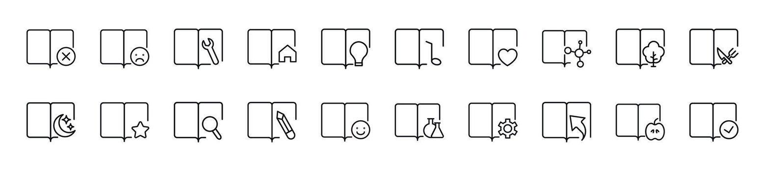 paquete de lineal símbolos de libros con varios elementos. editable ataque. lineal símbolo para web sitios, periódicos, artículos libro vector