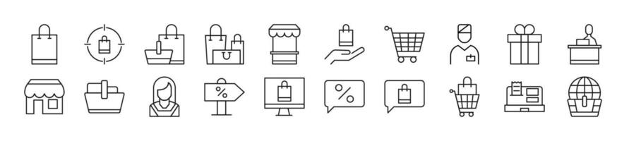 Pack of line icons of seller. Editable stroke. Simple outline sign for web sites, newspapers, articles book vector