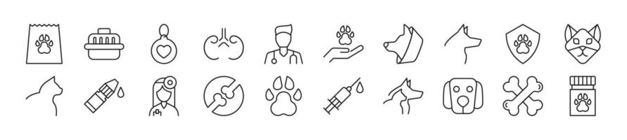 Bundle of linear symbols of veterinary. Editable stroke. Linear symbol for web sites, newspapers, articles book vector