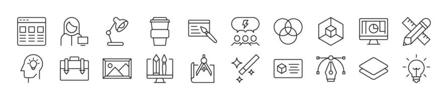 Set of line icons of web designer. Editable stroke. Simple outline sign for web sites, newspapers, articles book vector